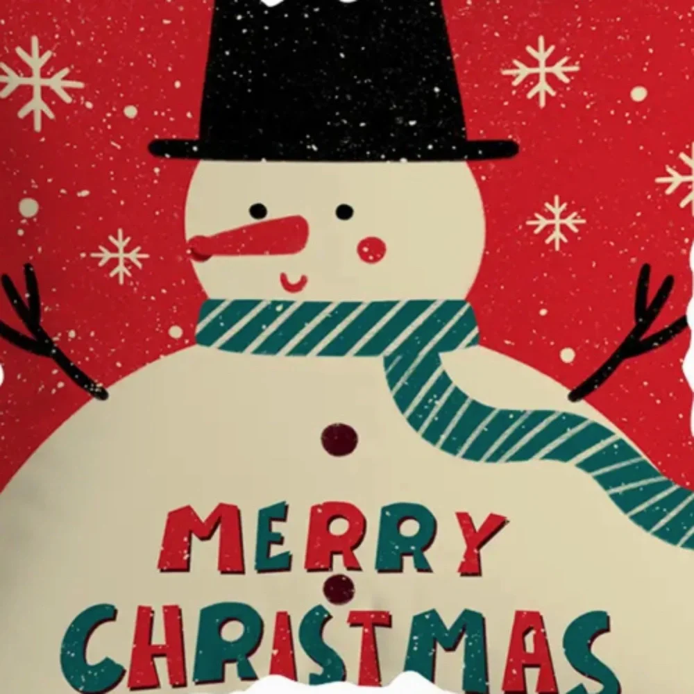 NEW RETRO LOOK MERRY CHRISTMAS FROSTY THE SNOWMAN POLYESTER PILLOW COVER 17.7